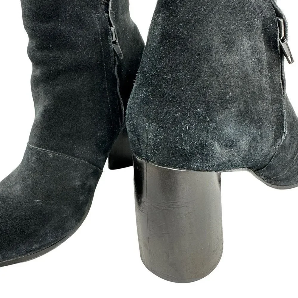 Calleen Cordero Black Suede Chunky Heel Ankle Boots , size 10
